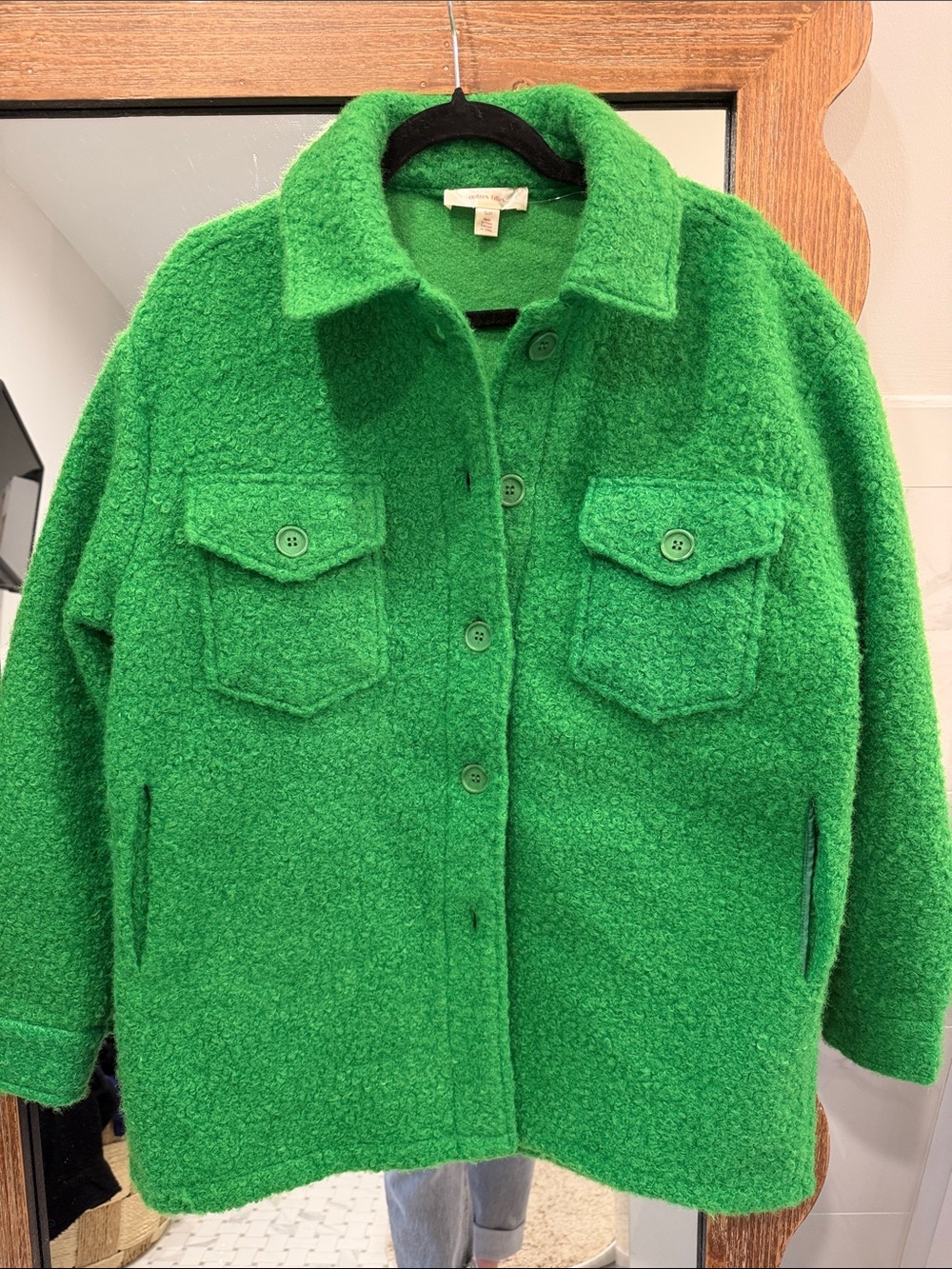 Vibrant Green Teddy Bouclé Button Jacket
